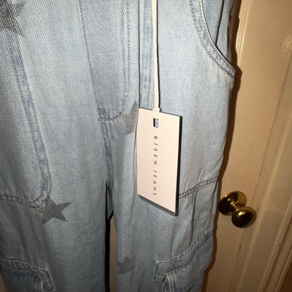 Risen Jeans Womens Overalls Denim Stars Light Wash Blue Size Small - Picture 3 of 7